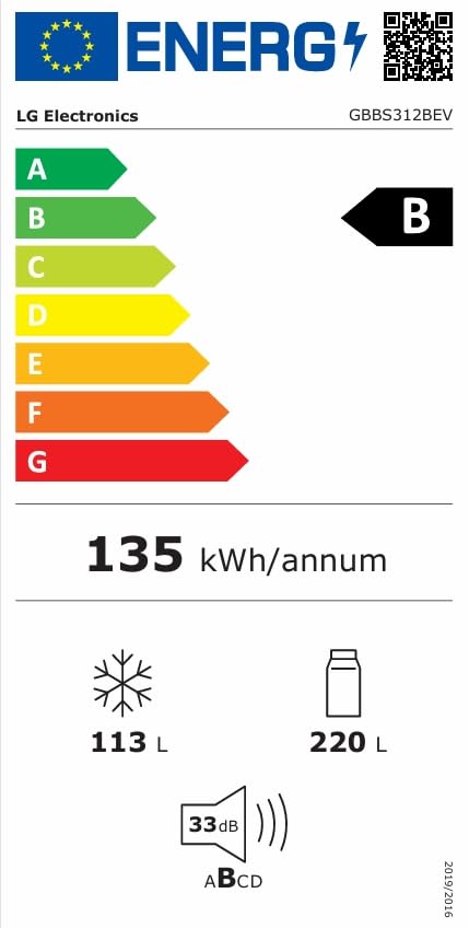 LG Kühl-Gefrierkombination 333L – 186cm, leise 33dB