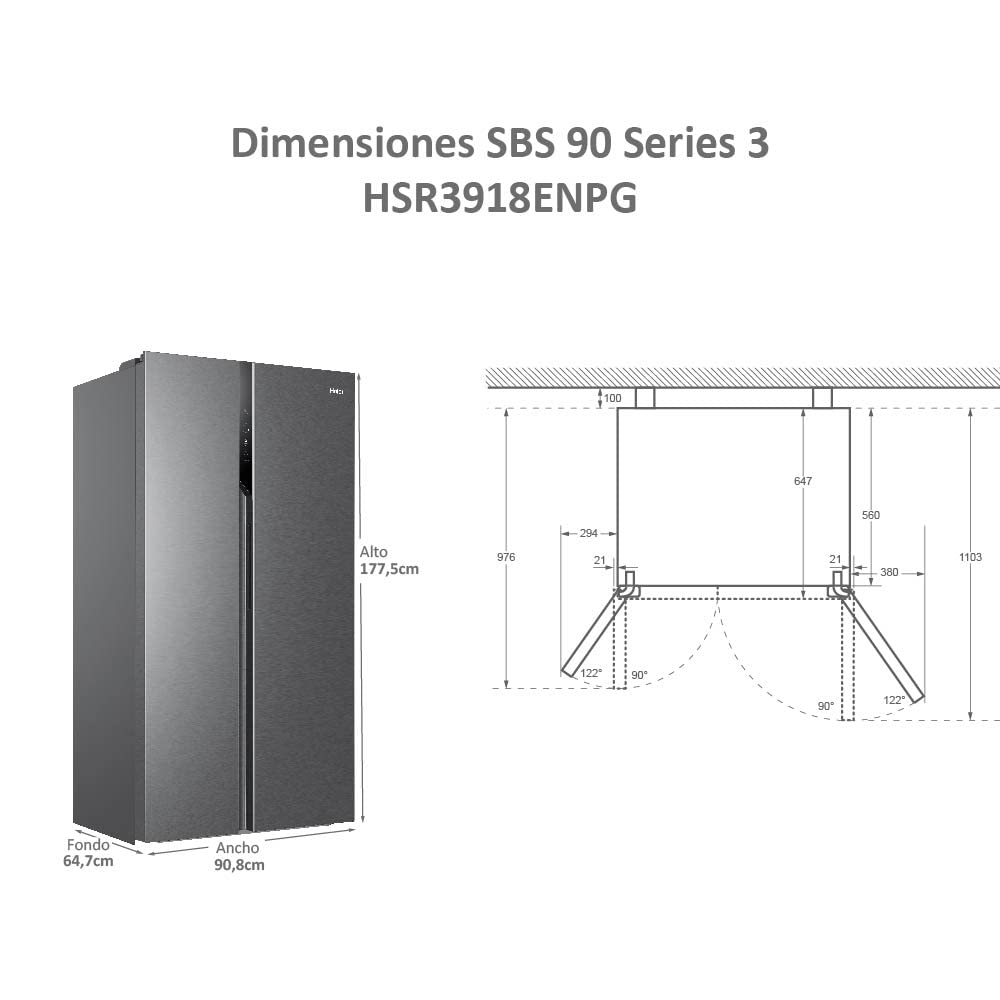 Haier Side-by-Side Kühlschrank 528L – No Frost, Grau
