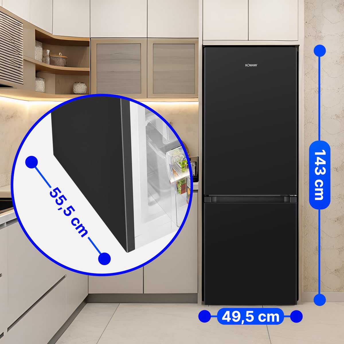 Bomann Kühl-Gefrierkombination 175L – 143cm, Schwarz