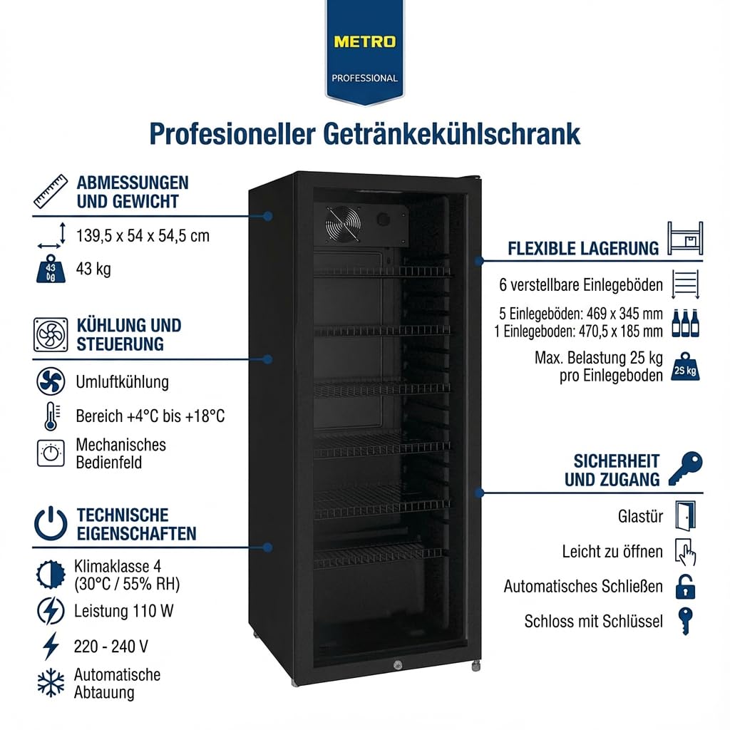 METRO Professional Getränkekühlschrank 237L – Schwarz