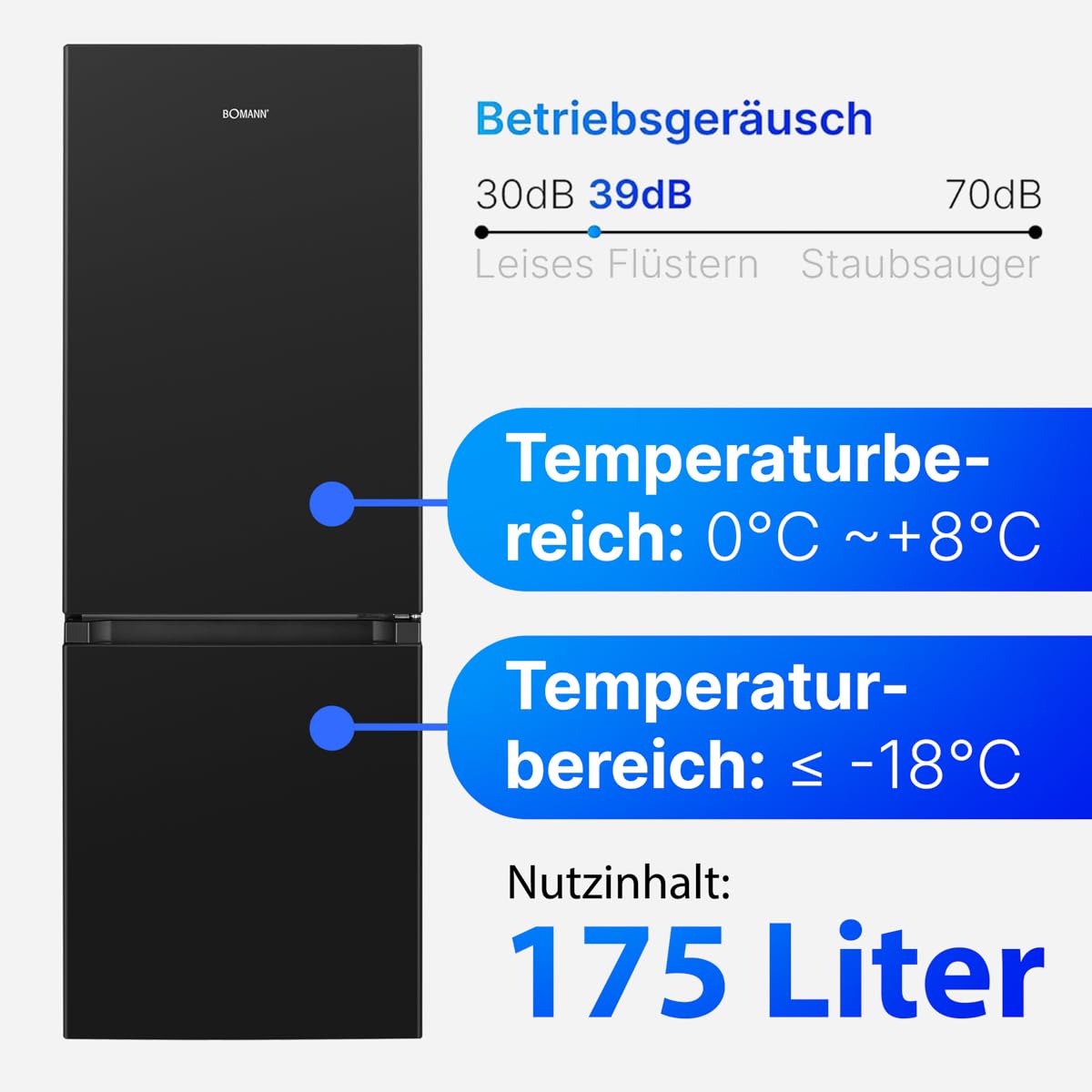 Bomann Kühl-Gefrierkombination 175L – 143cm, Schwarz