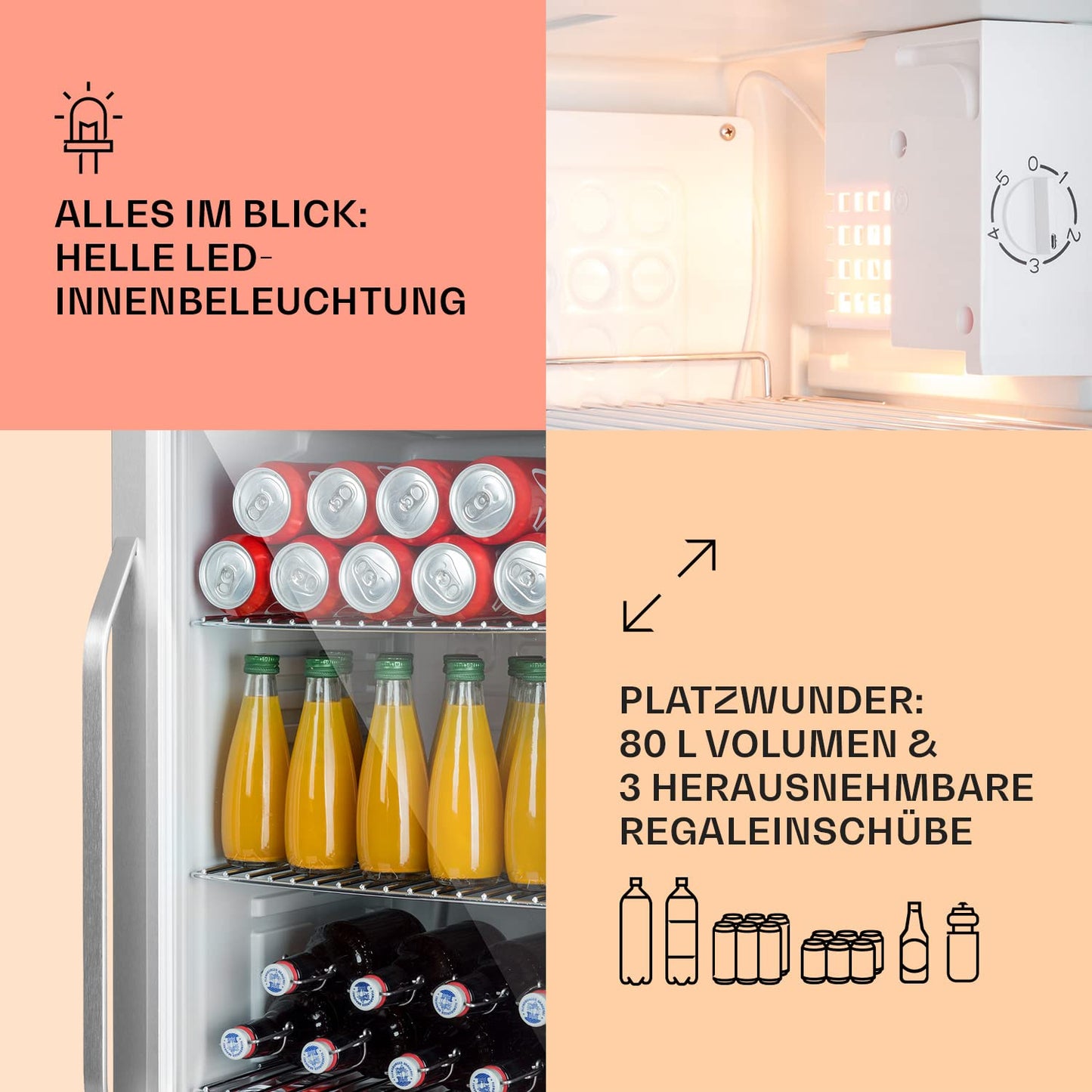 Klarstein Mini Getränkekühlschrank 80L – Glastür