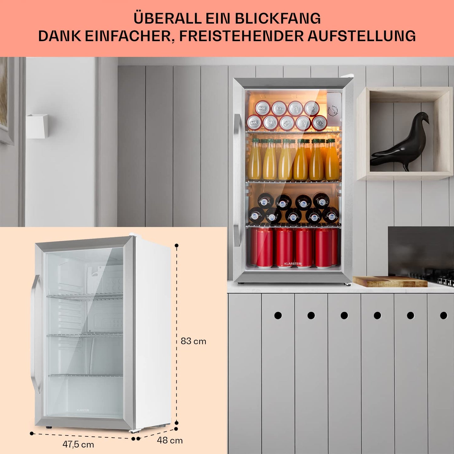Klarstein Mini Getränkekühlschrank 80L – Glastür