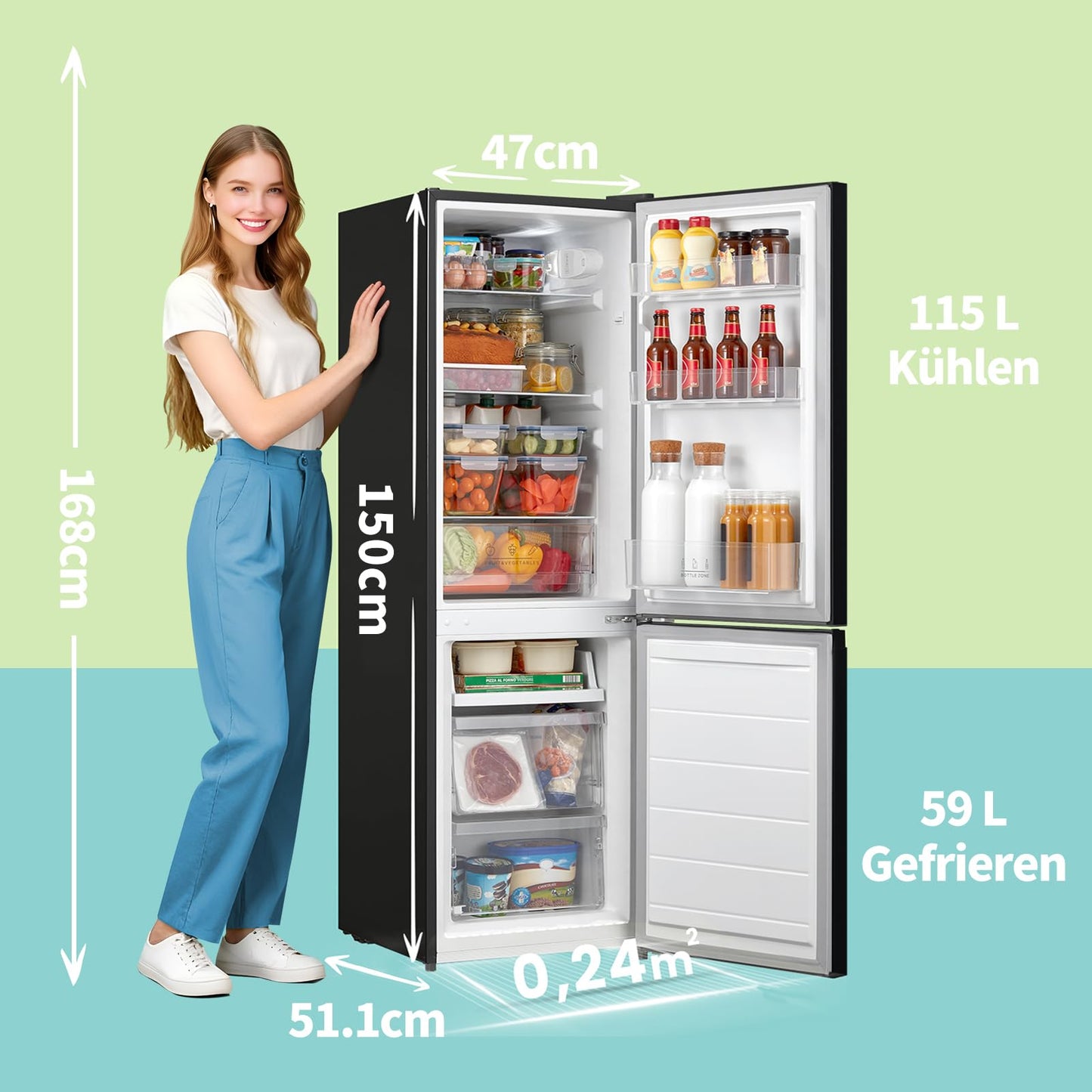 Comfee Kühl-Gefrierkombination 174L – 150cm, Schwarz