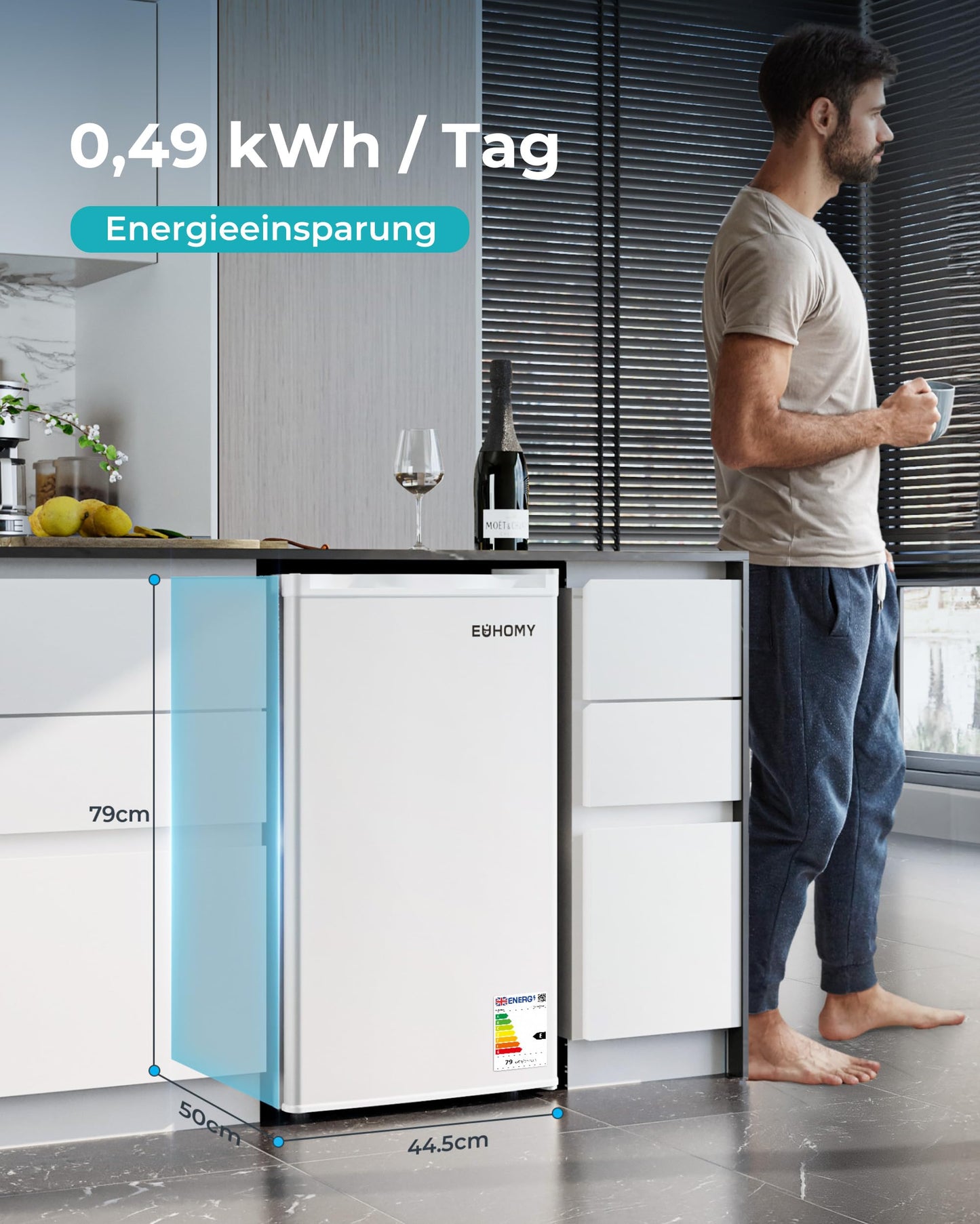 EUHOMY Kühlschrank mit Gefrierfach 91L – Mini, Weiß